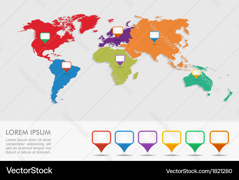 World Map with Location Pointers Vector Image