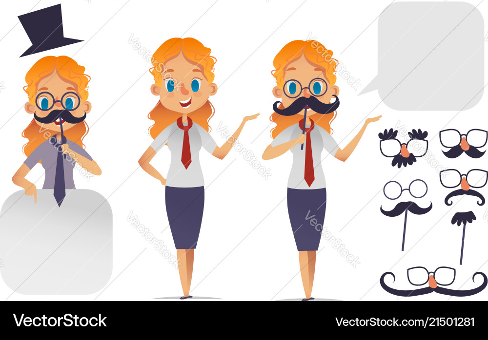 Cute girl character with glasses various shape Cute girl character with glasses various shape vector image