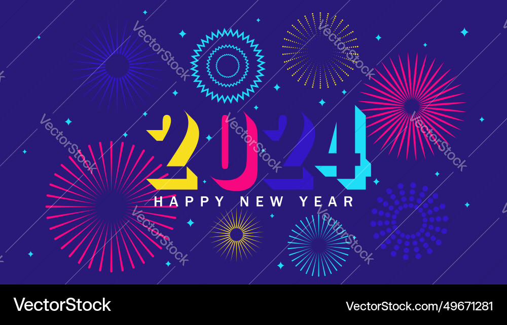 Happy 2024 new year background festive fireworks Happy 2024 new year background festive fireworks vector image