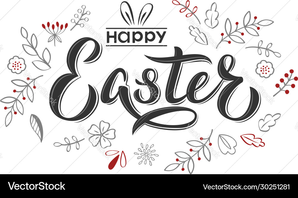 Happy easter text hand lettering with flowers Vector Image