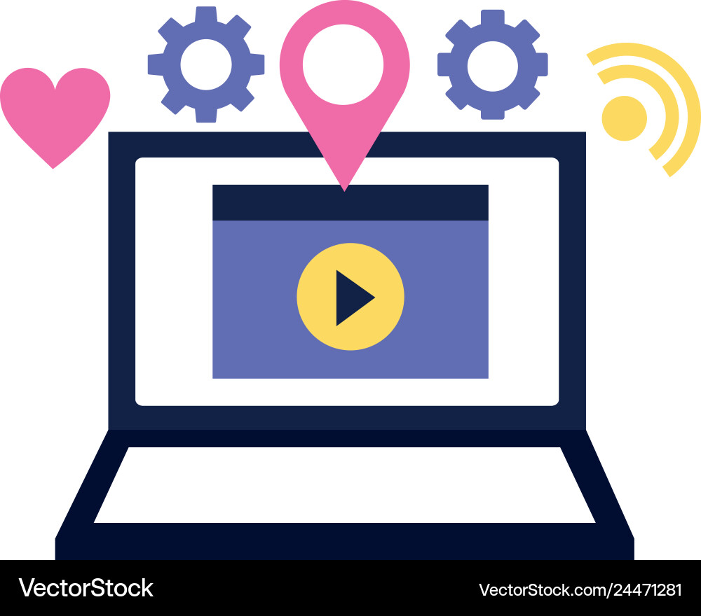 Laptop video content location pointer vector image