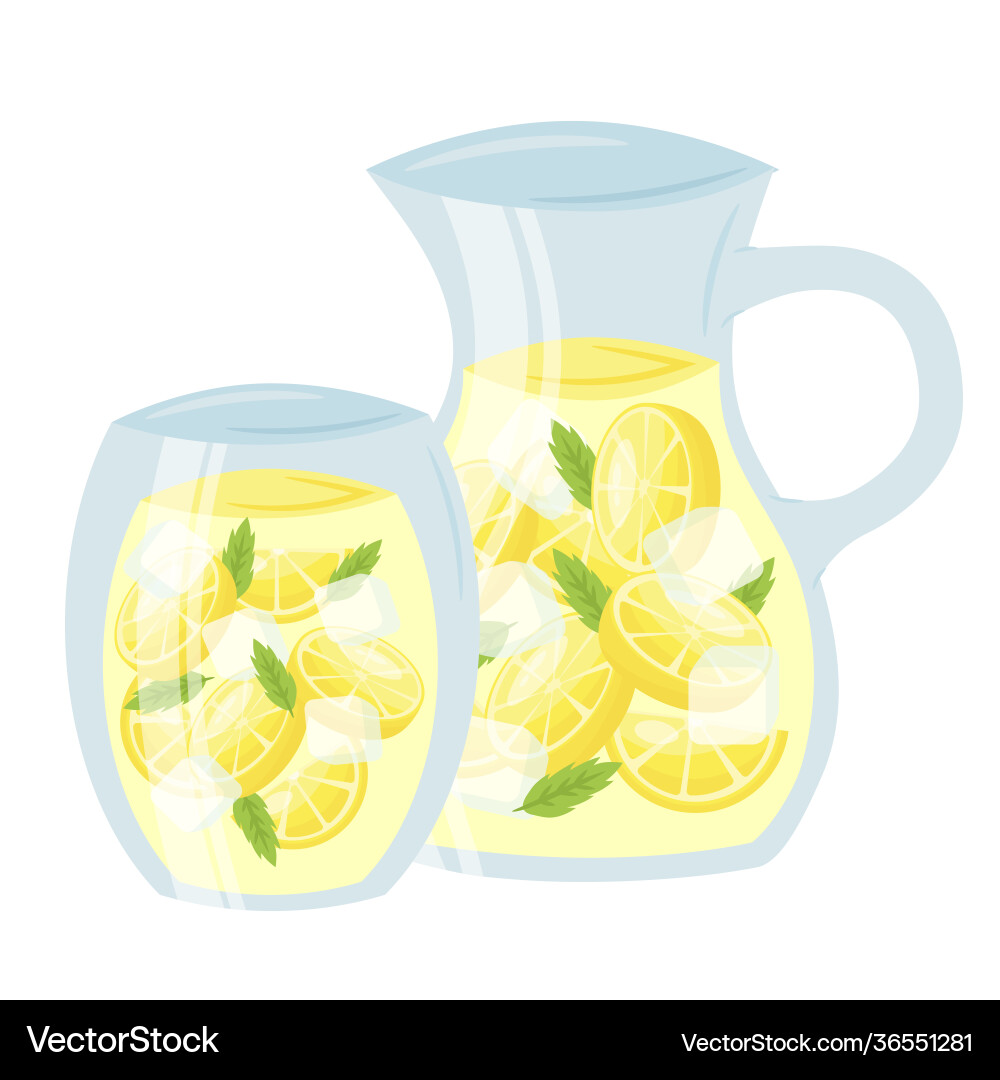 Lemonade in glass cup and pitcher cartoon icon Lemonade in glass cup and pitcher cartoon icon vector image