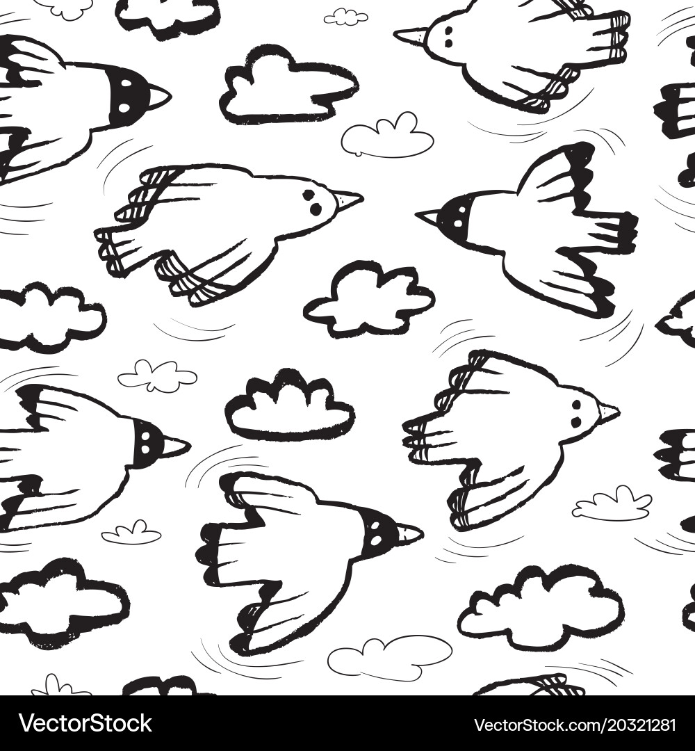 Seamless pattern with birds and cloudsbackground vector image