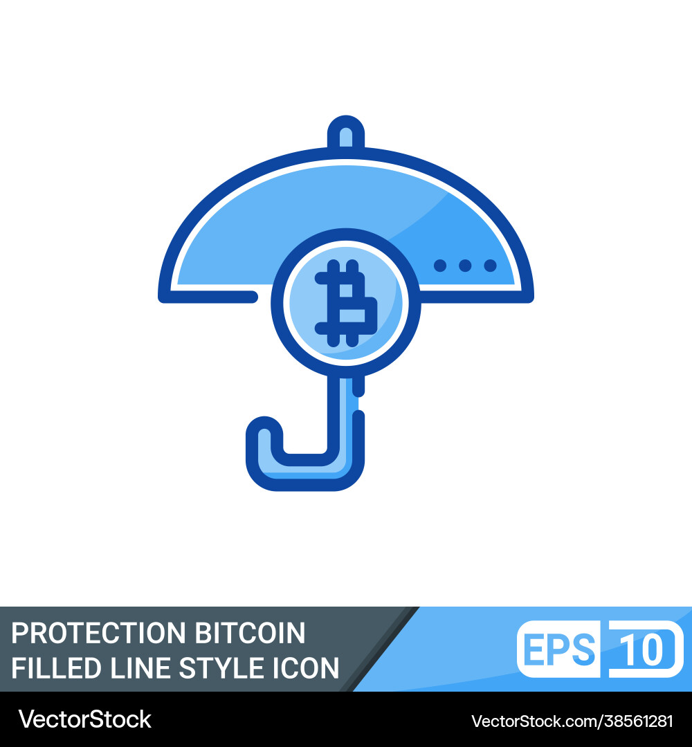 Secure and protected bitcoin filled line style vector image