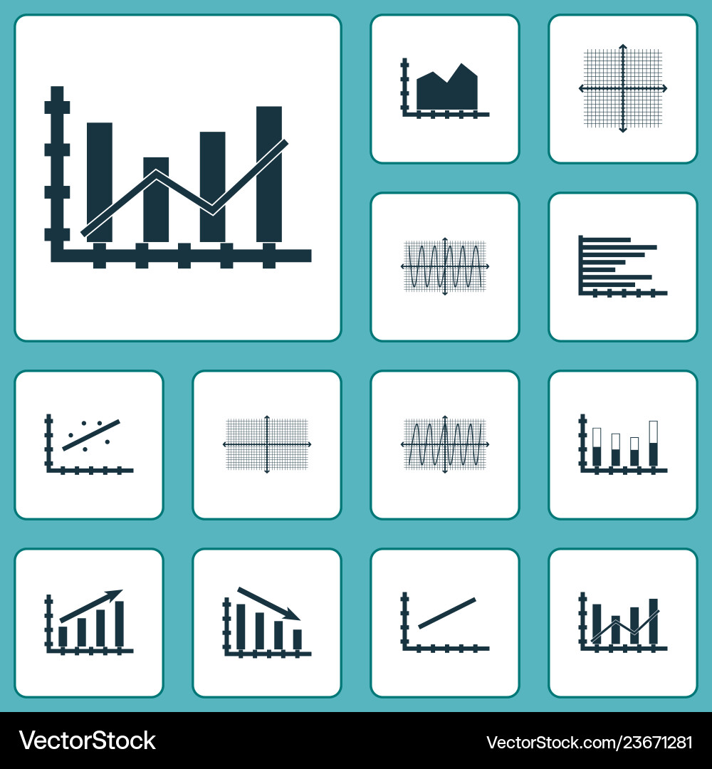 Set of graphs diagrams and statistics icons Set of graphs diagrams and statistics icons vector image