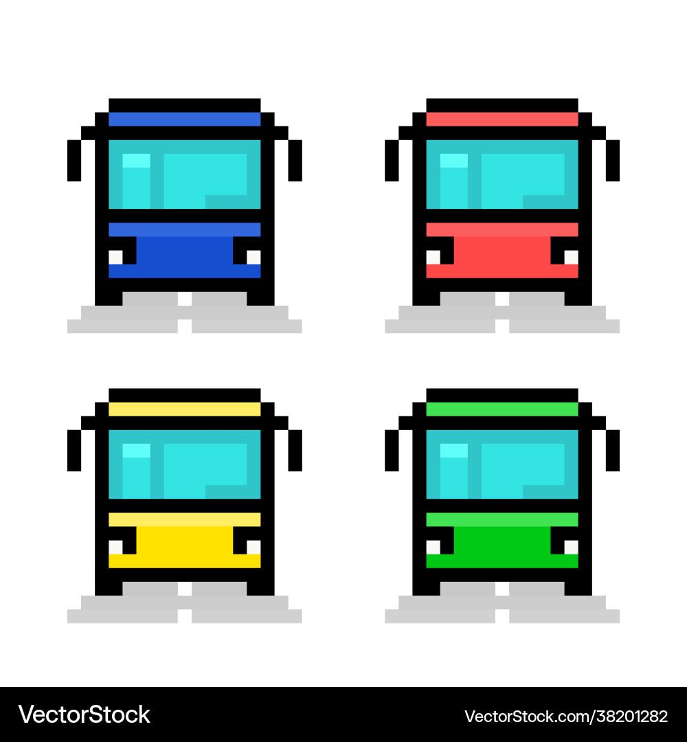 Collection bus image pixels for 8 bit game assets vector image