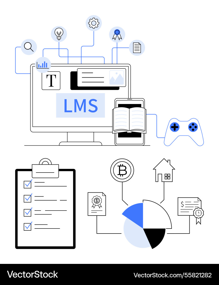 Digital learning system with user interface media Digital learning system with user interface media vector image