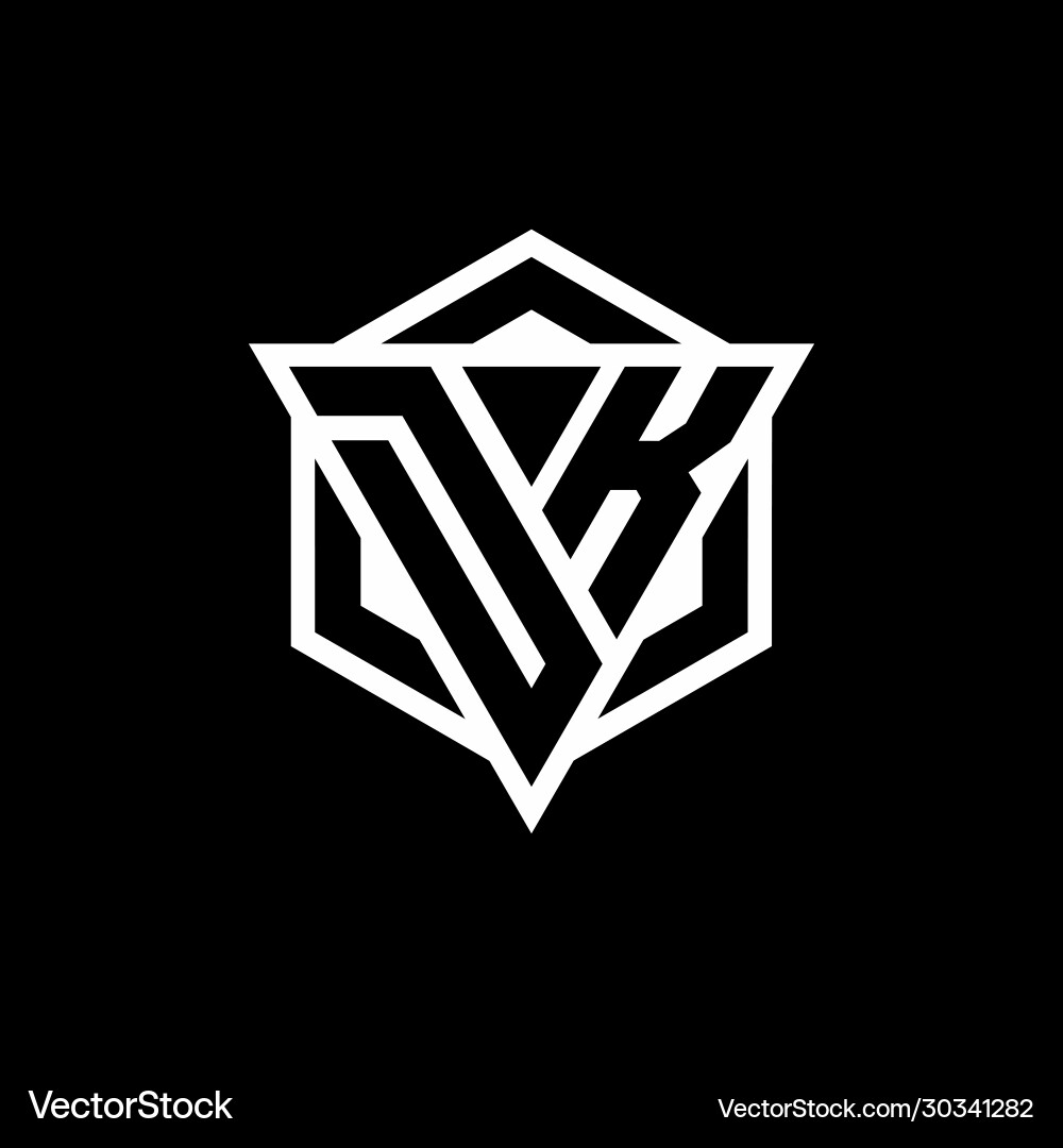 Dk logo monogram with triangle and hexagon shape vector image