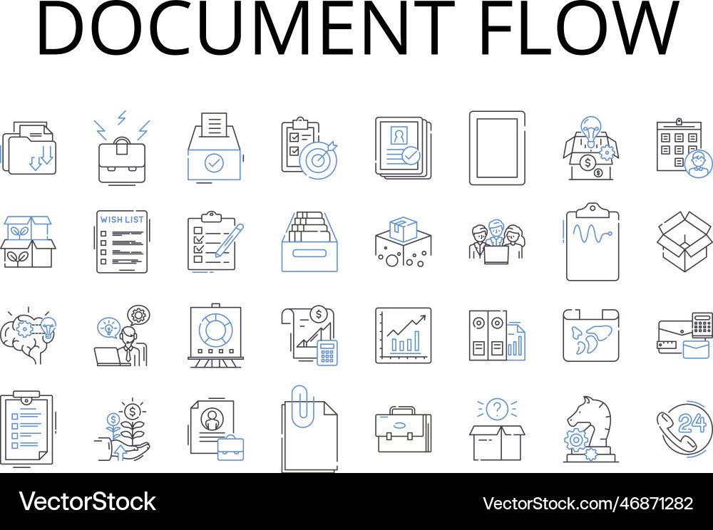 Document flow line icons collection workflow Document flow line icons collection workflow vector image