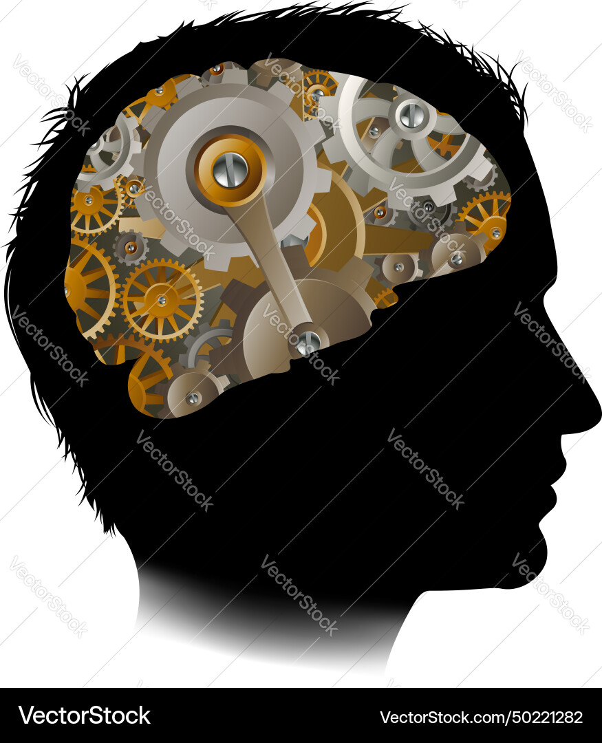 Man machine workings gears cogs brain Vector Image