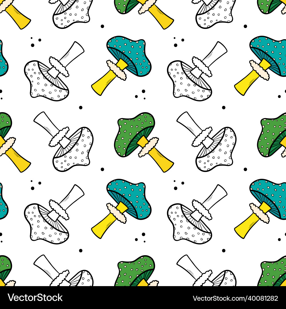 Outlined colorful mushrooms and dots pattern Outlined colorful mushrooms and dots pattern vector image