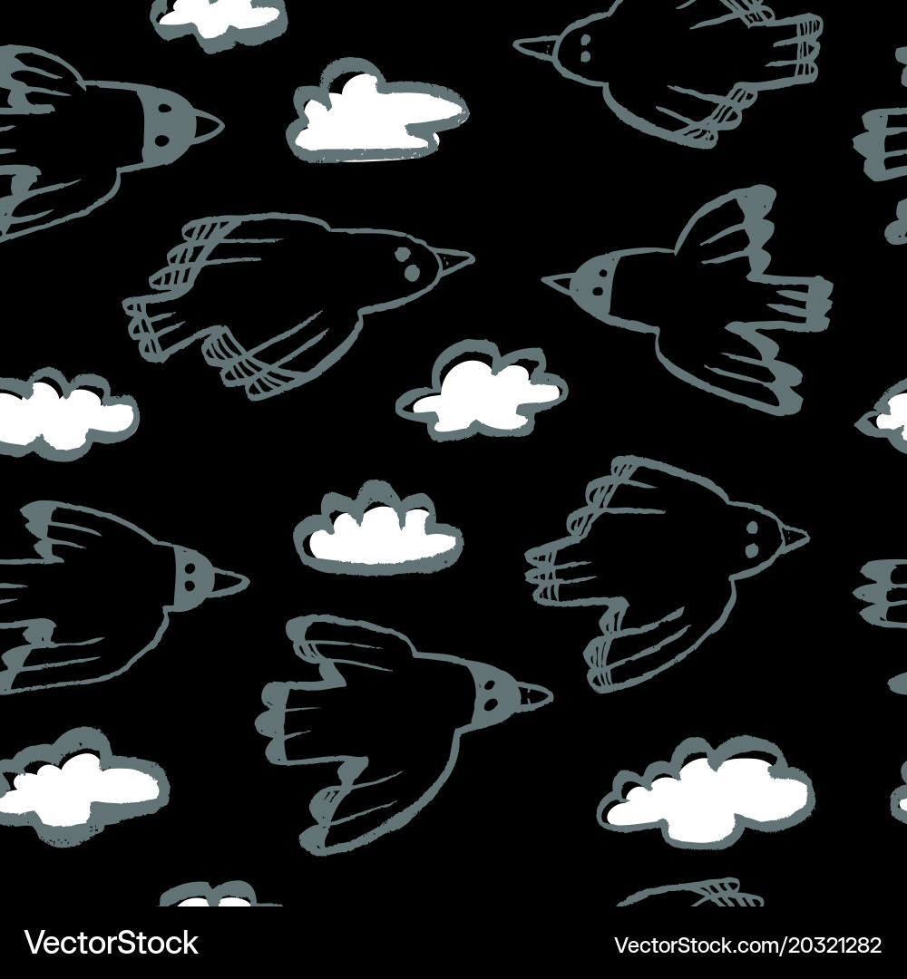 Seamless pattern with birds and cloudsbackground Vector Image