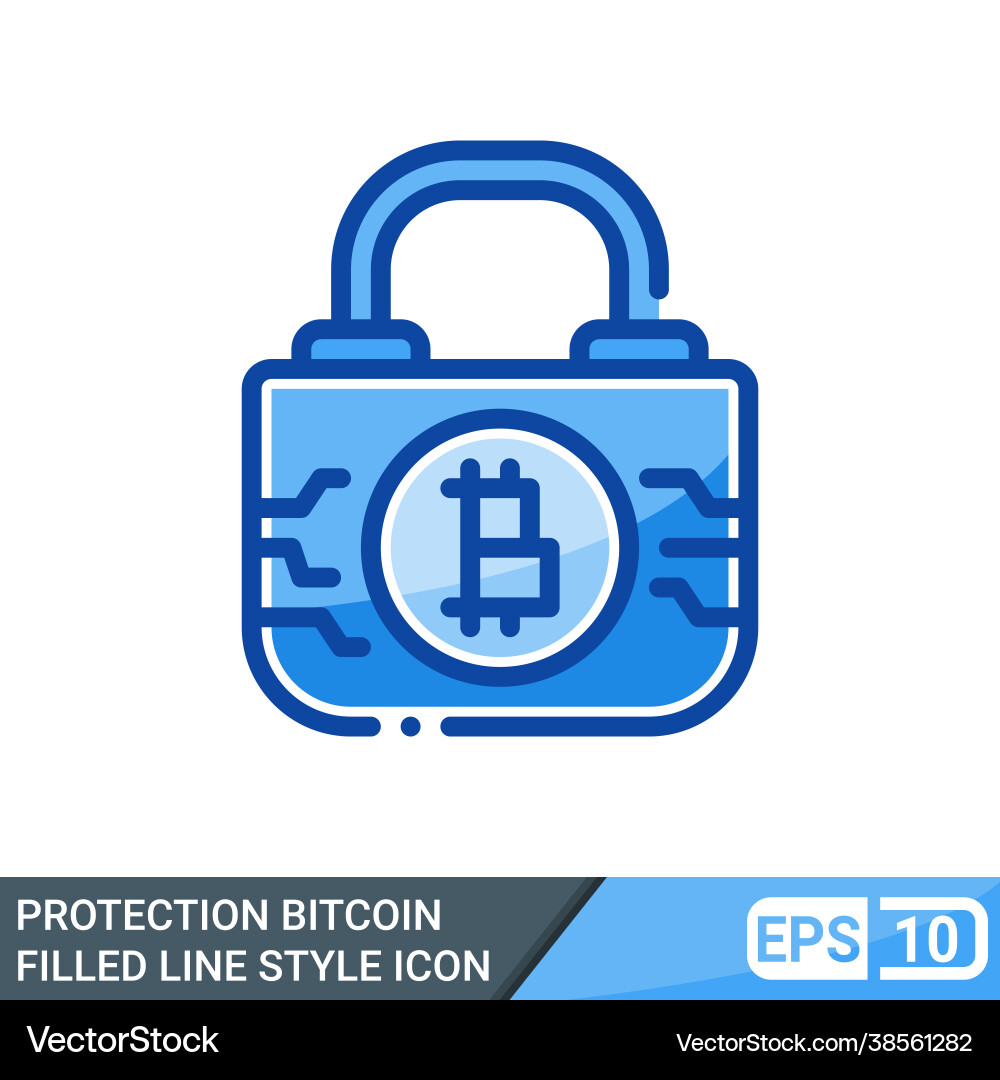 Secure and protected bitcoin filled line style vector image