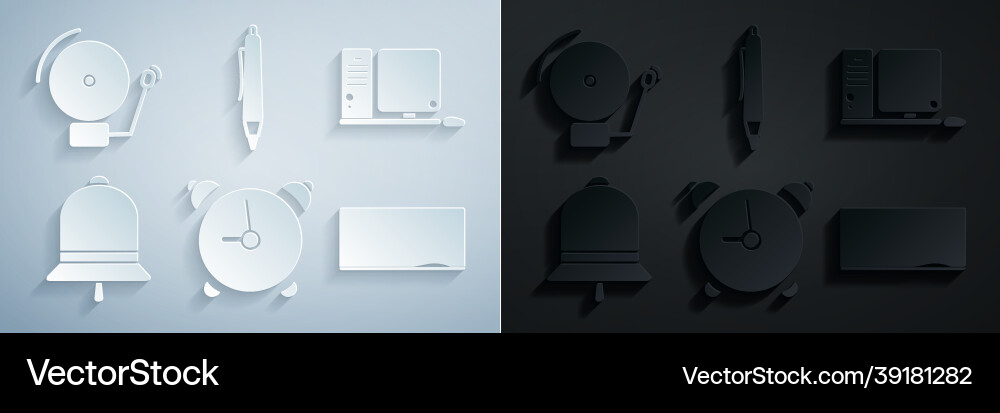 Set alarm clock computer monitor with keyboard vector image