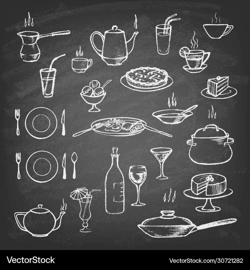 Set hand-drawn sketches on a chalkboard Set hand-drawn sketches on a chalkboard Vector Image