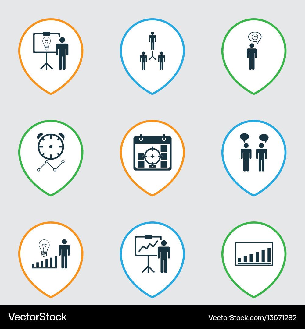 Set of 9 administration icons includes solution Set of 9 administration icons includes solution vector image