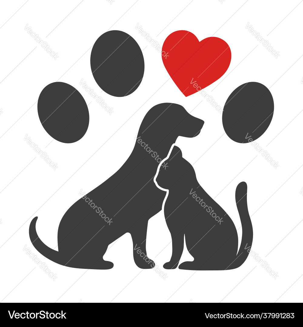 Cute Cat and Dog Paw Prints with Hearts Vector Image