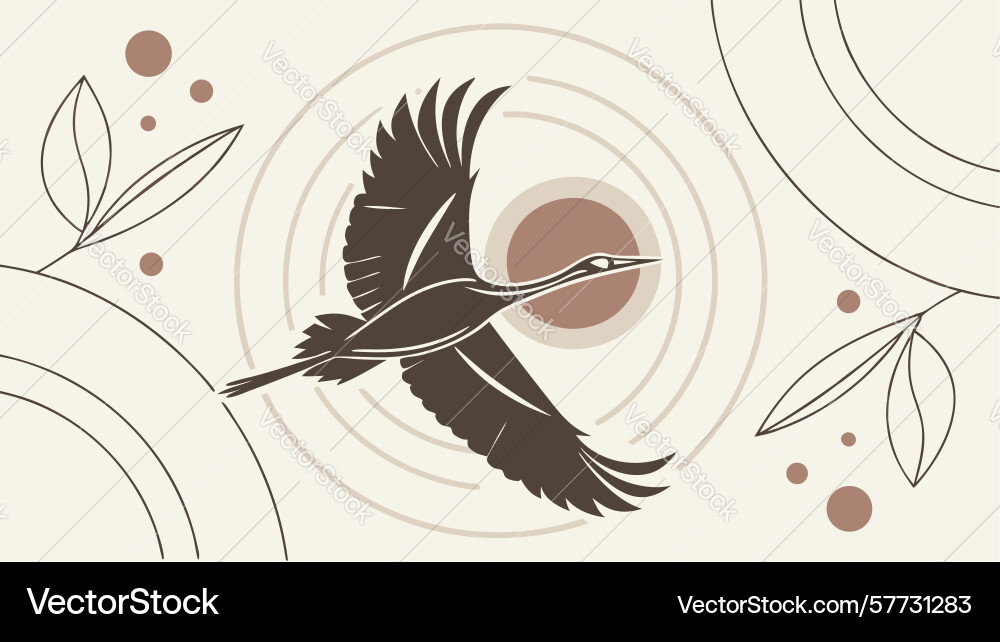 Dynamic bird in flight with abstract circular Vector Image