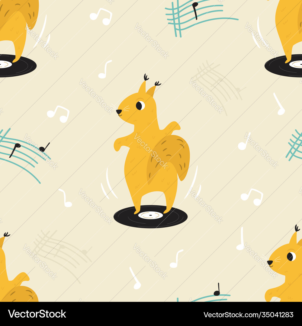 Funny seamless pattern with a dancing squirrel Funny seamless pattern with a dancing squirrel vector image
