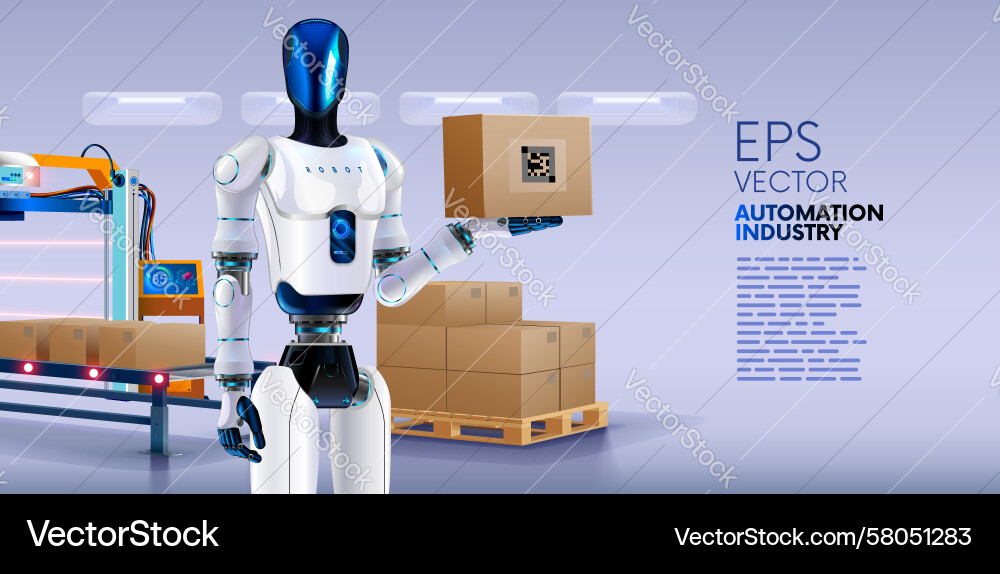 Industrial Robot Sorting Boxes Vector Image