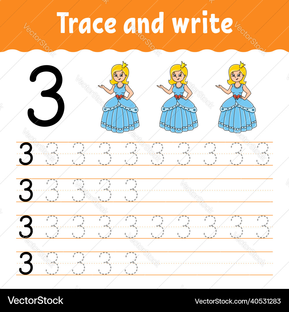 Learn numbers trace and write handwriting Vector Image