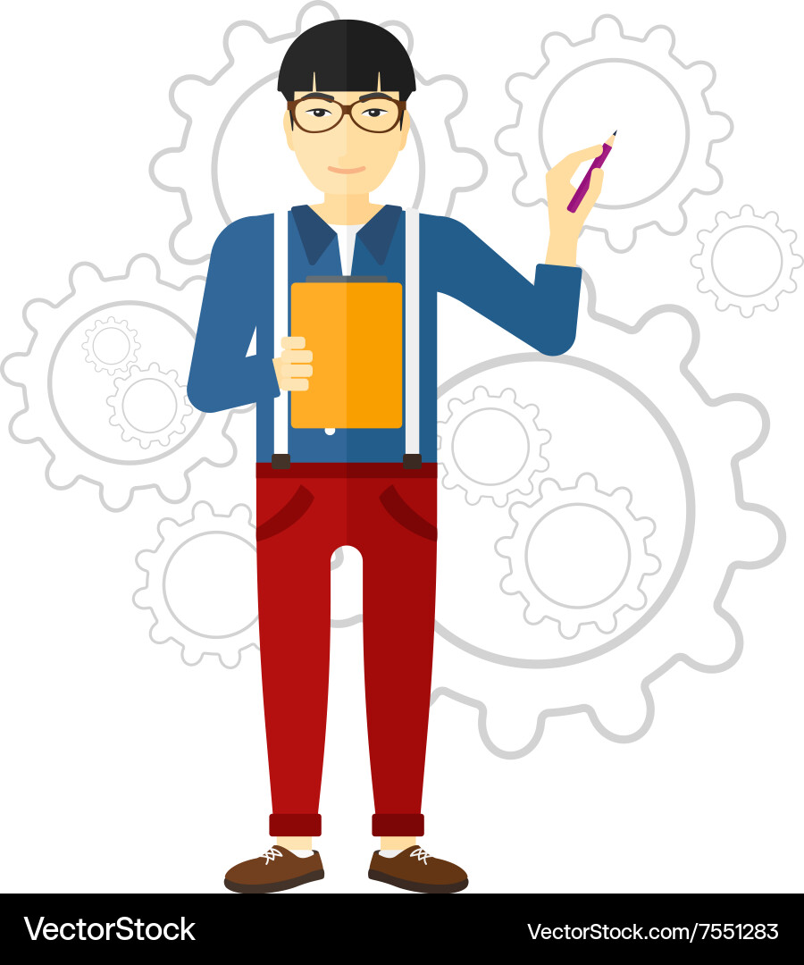 Man standing on gears background Vector Image
