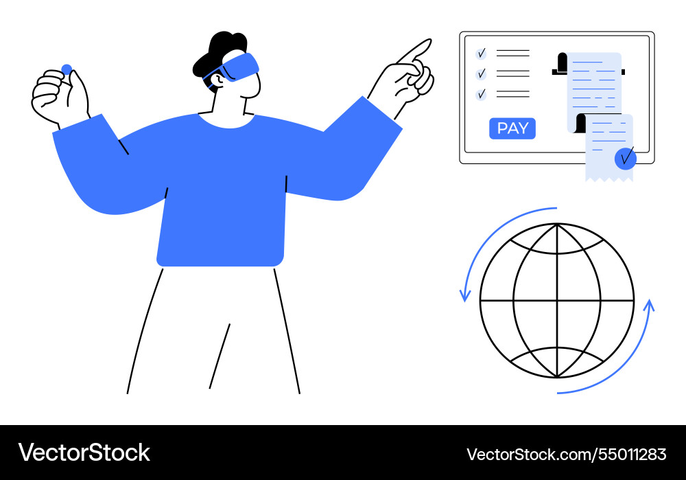Man using vr headset to interact with digital Man using vr headset to interact with digital vector image