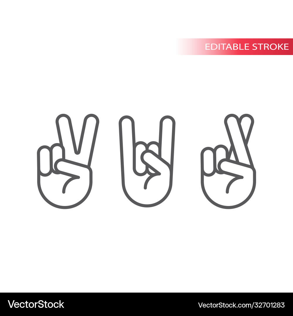 Rock peace and fingers crossed icon set Royalty Free Vector