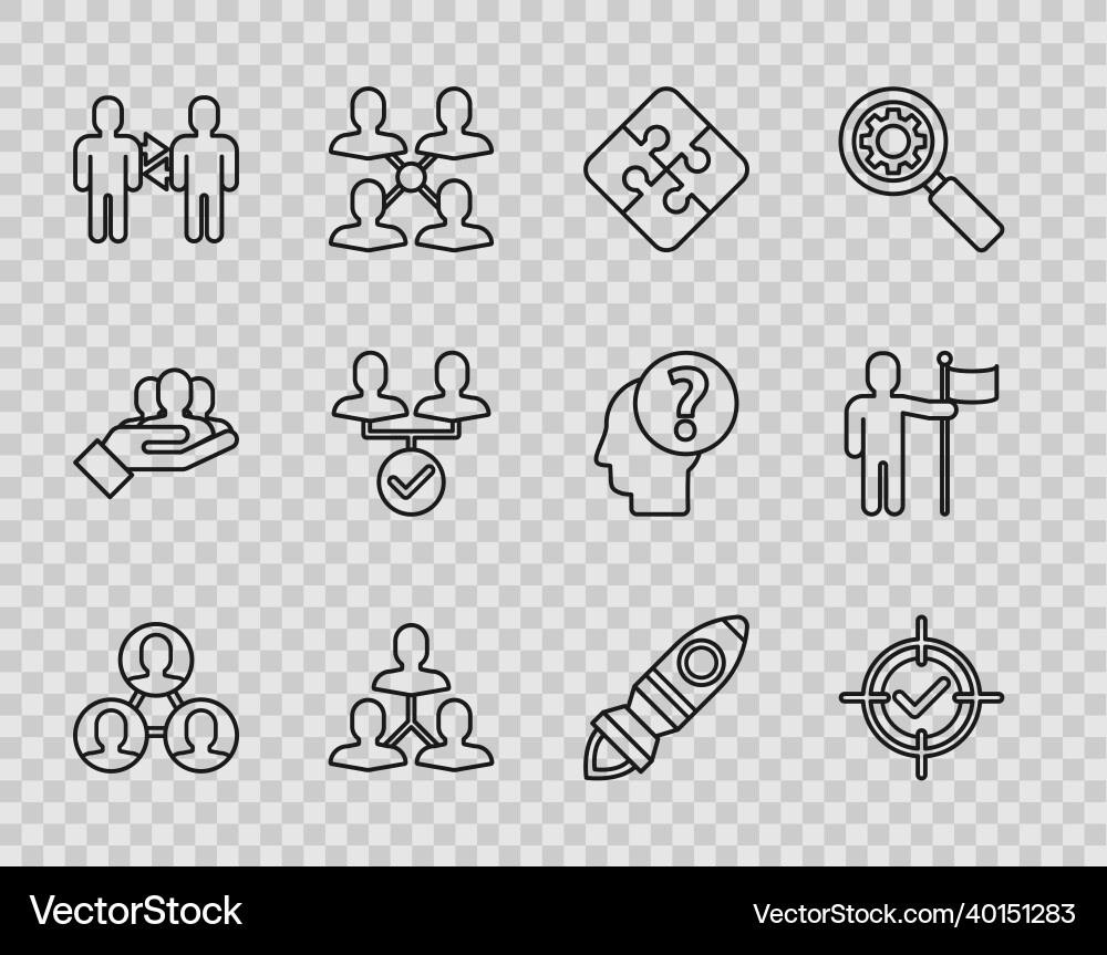 Set line project team base target and check mark Set line project team base target and check mark vector image
