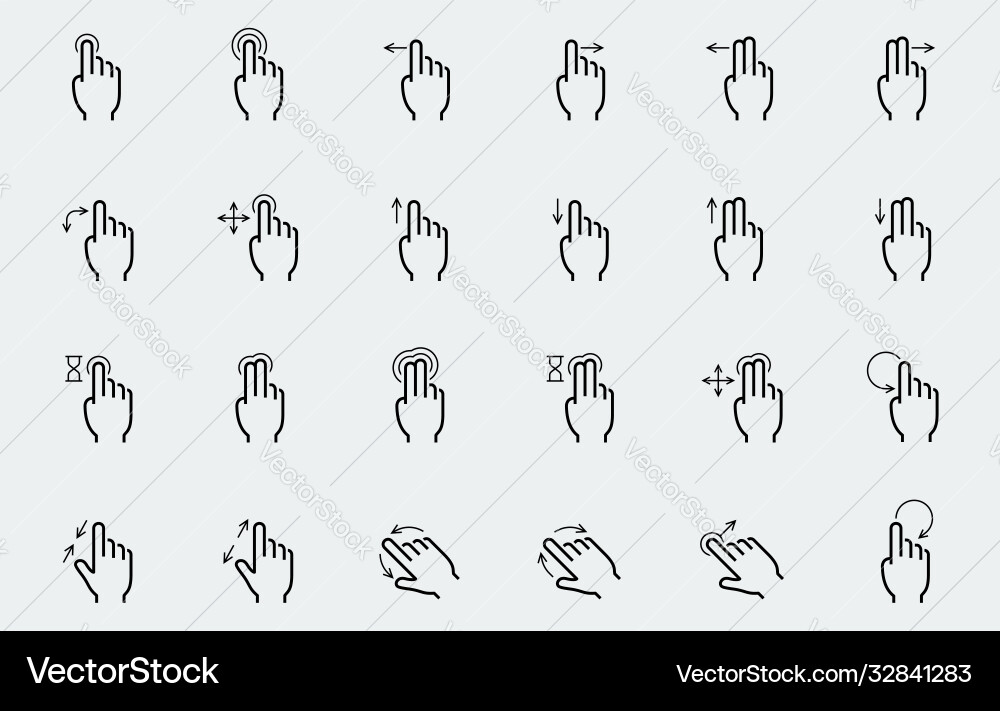 Touch screen gestures icons in thin line style Touch screen gestures icons in thin line style vector image