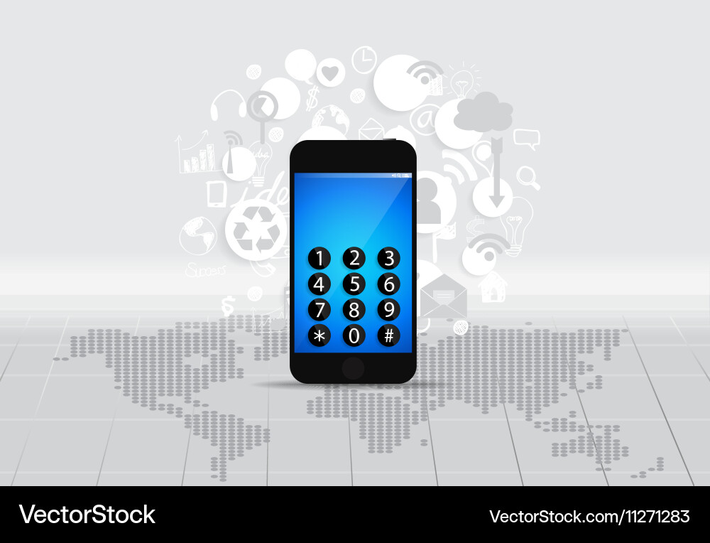 Touchscreen device with cloud of application icons vector image