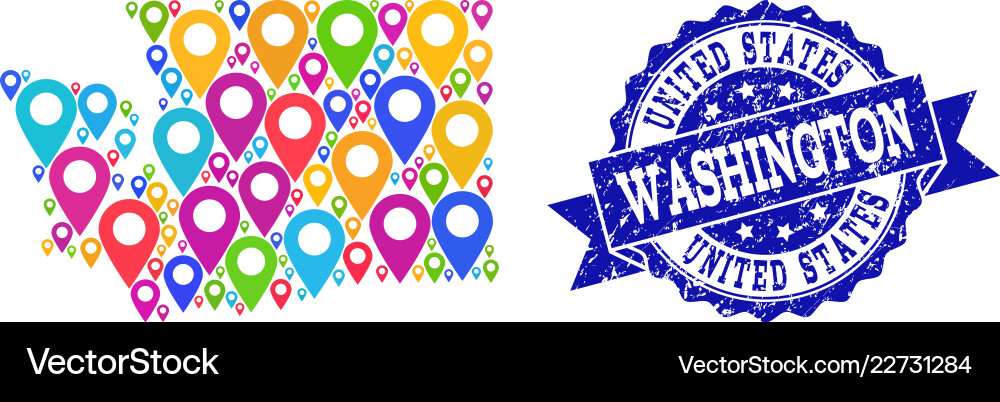 Collage map of washington state with pointers Vector Image