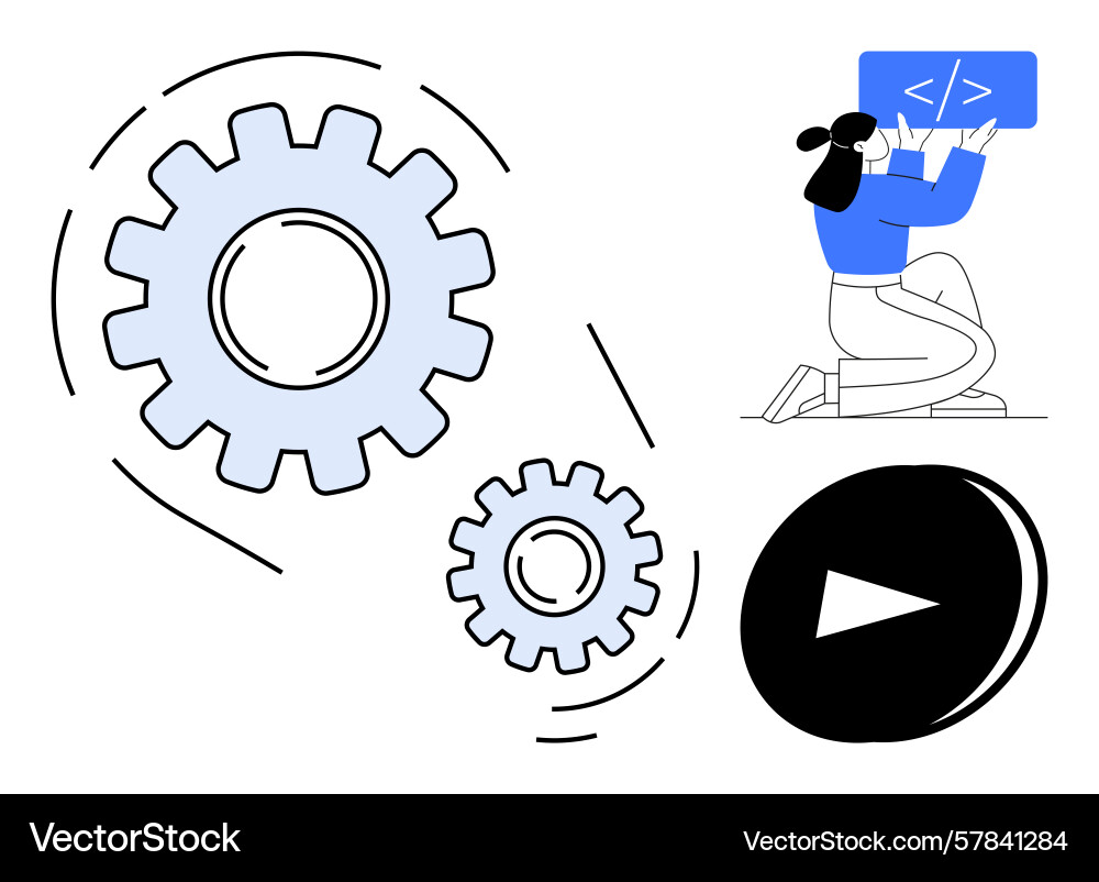 Developer coding and gears teamwork concept vector image