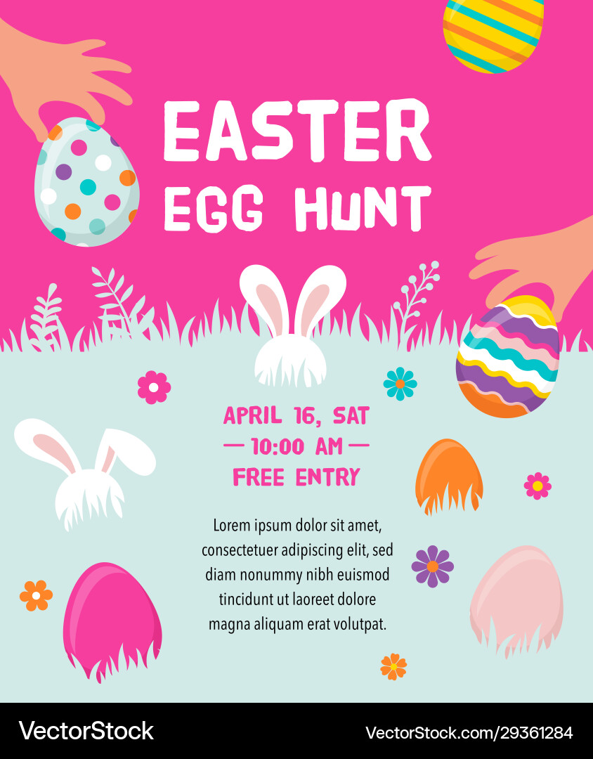 Easter Bunny Banner with Eggs & Flowers vector image