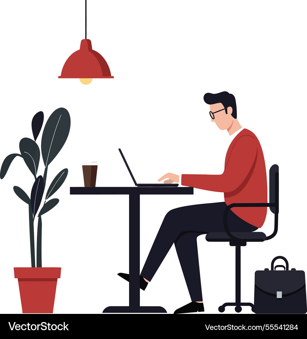 Man working at desk with laptop in minimal art Man working at desk with laptop in minimal art vector image