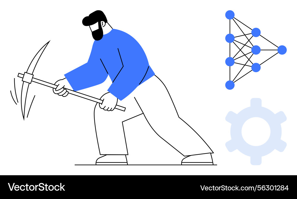 Miner with pickaxe symbolizing data mining Miner with pickaxe symbolizing data mining Vector Image