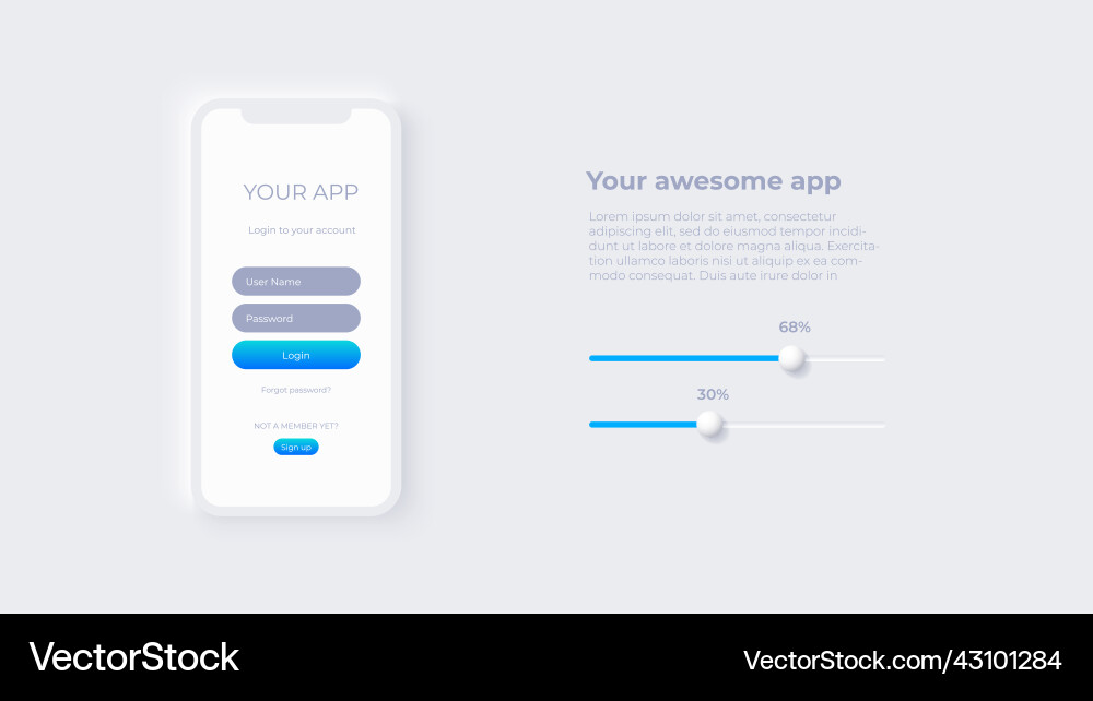 Smartphone with login form for app development Smartphone with login form for app development vector image