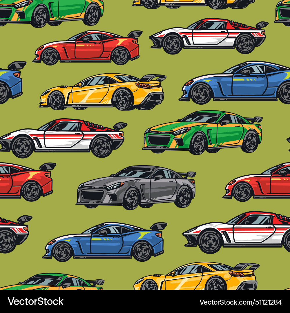 Tuned automobiles colorful seamless pattern Vector Image