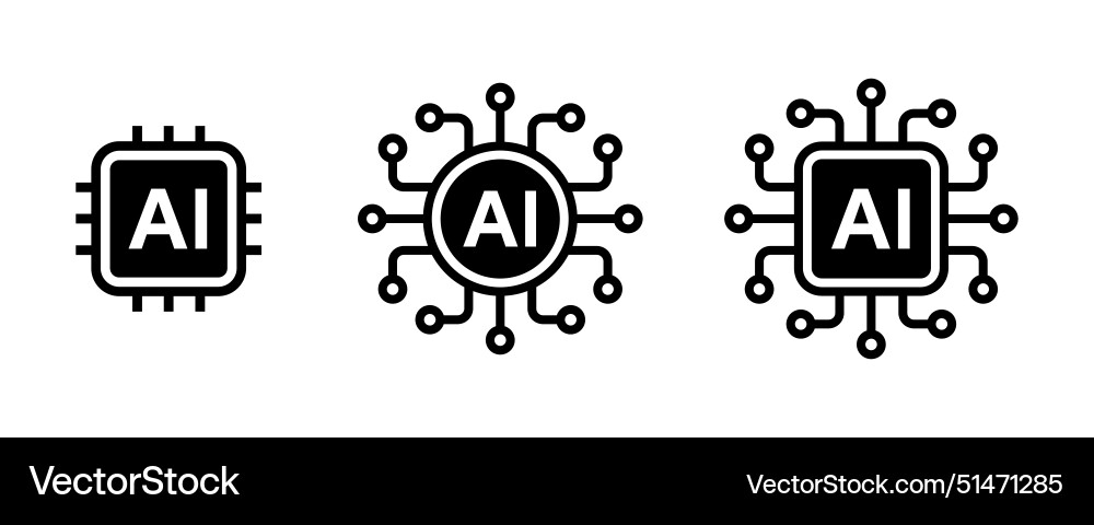 Ai processor circuit set or mini cpu icon Ai processor circuit set or mini cpu icon vector image
