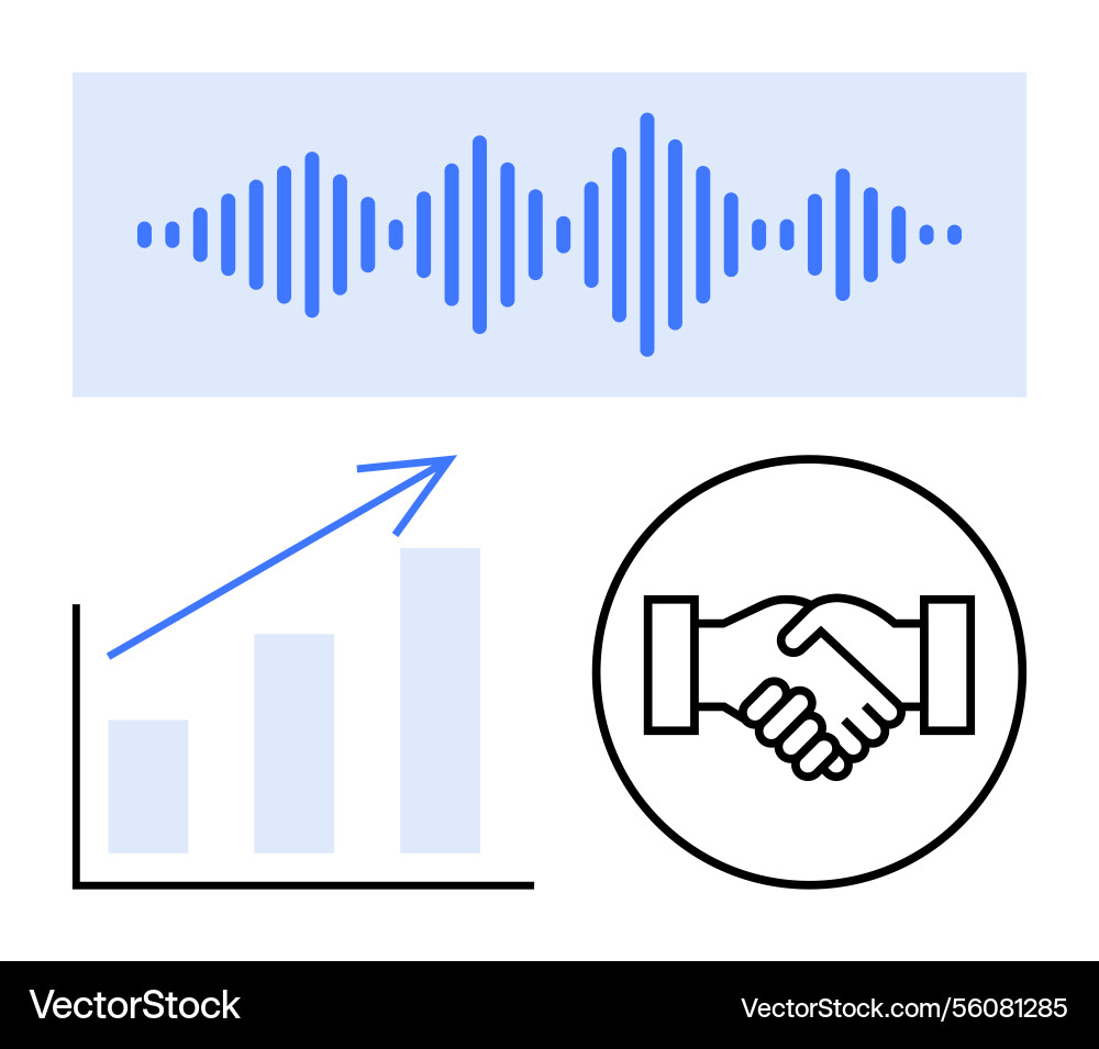 Audio waveform with growth chart and handshake Vector Image