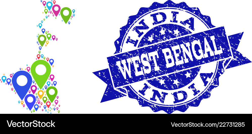 Collage map of west bengal state with pointers Collage map of west bengal state with pointers vector image