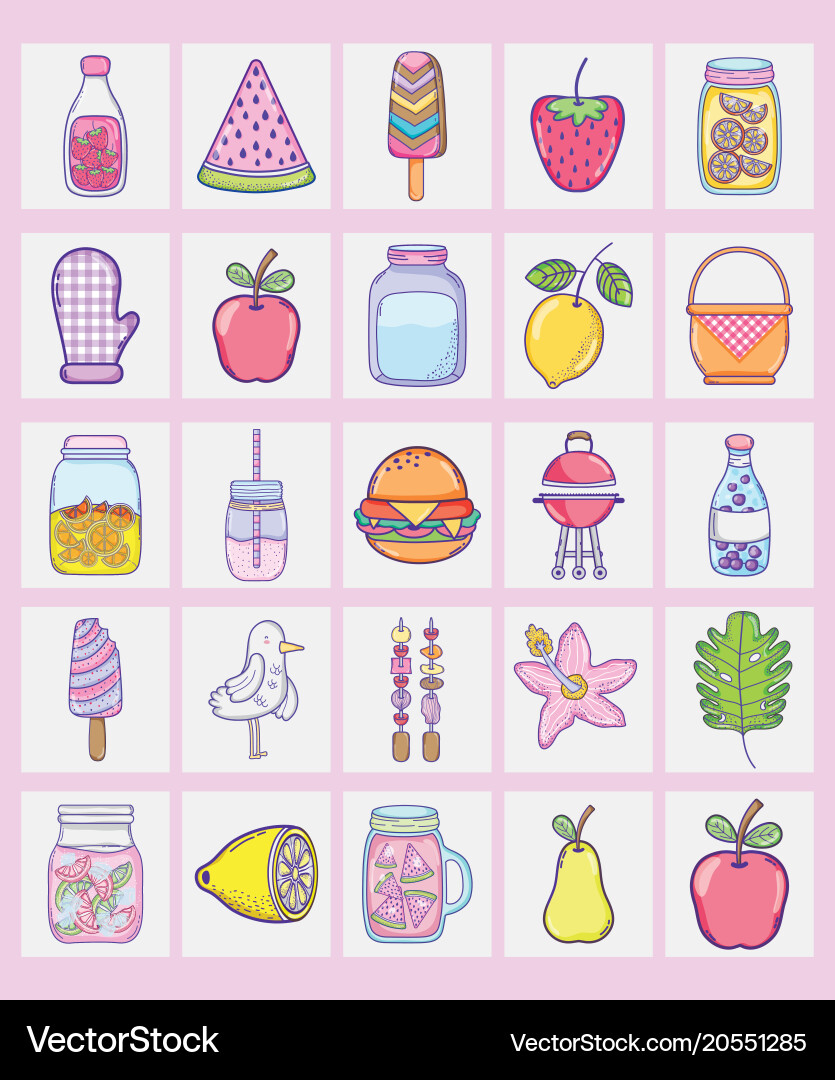 Cute Summer Fruits & Drinks Vector Image
