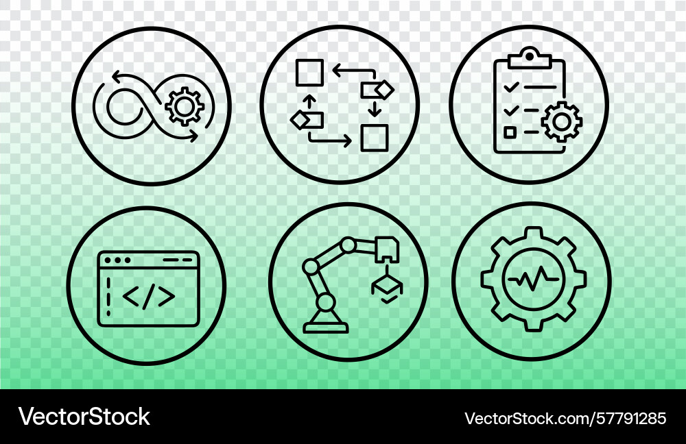 Devops workflow icons set development operations Devops workflow icons set development operations vector image
