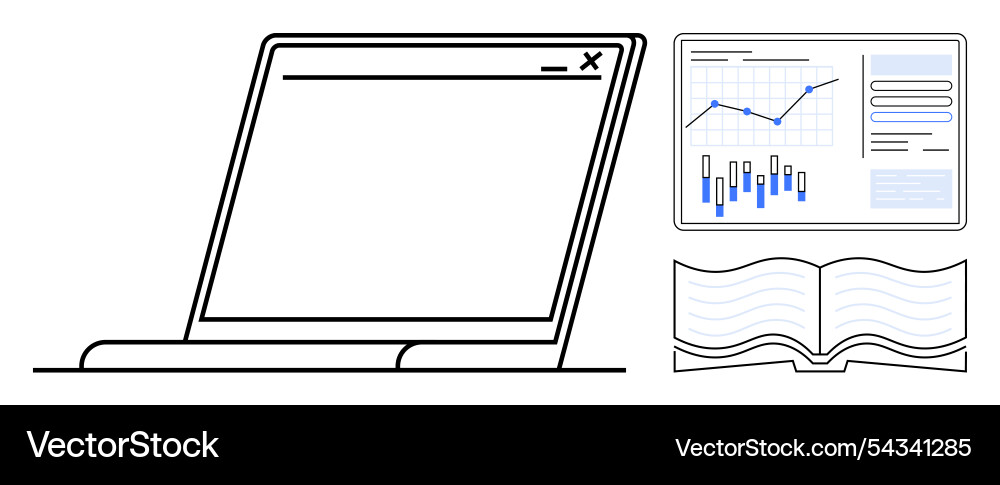 Digital work tools laptop data analysis chart Digital work tools laptop data analysis chart vector image