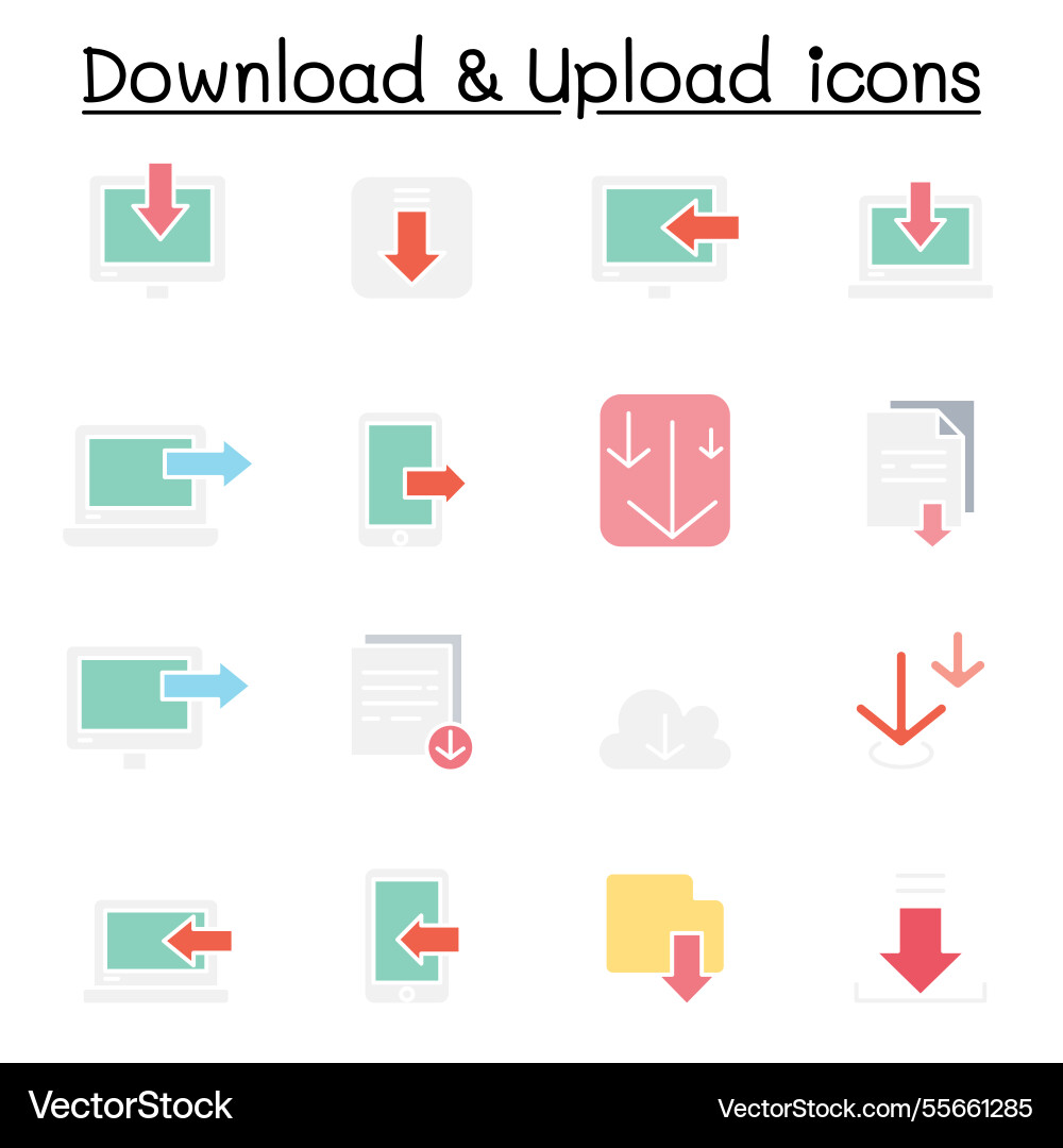 Download and upload icon set in flat color style Download and upload icon set in flat color style vector image