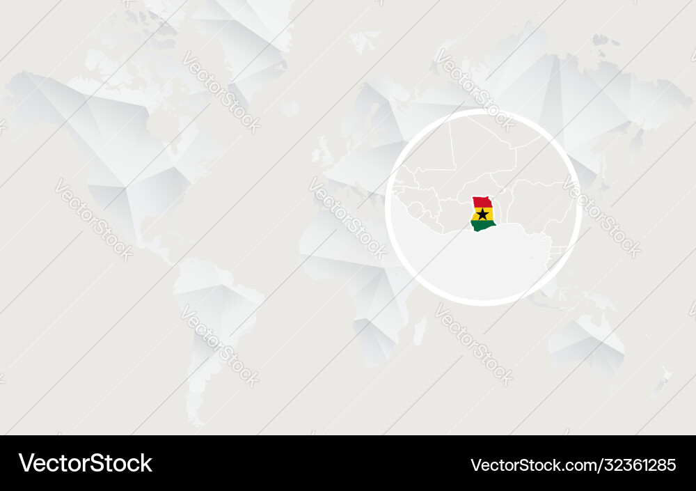 Ghana map with flag in contour on white polygonal vector image