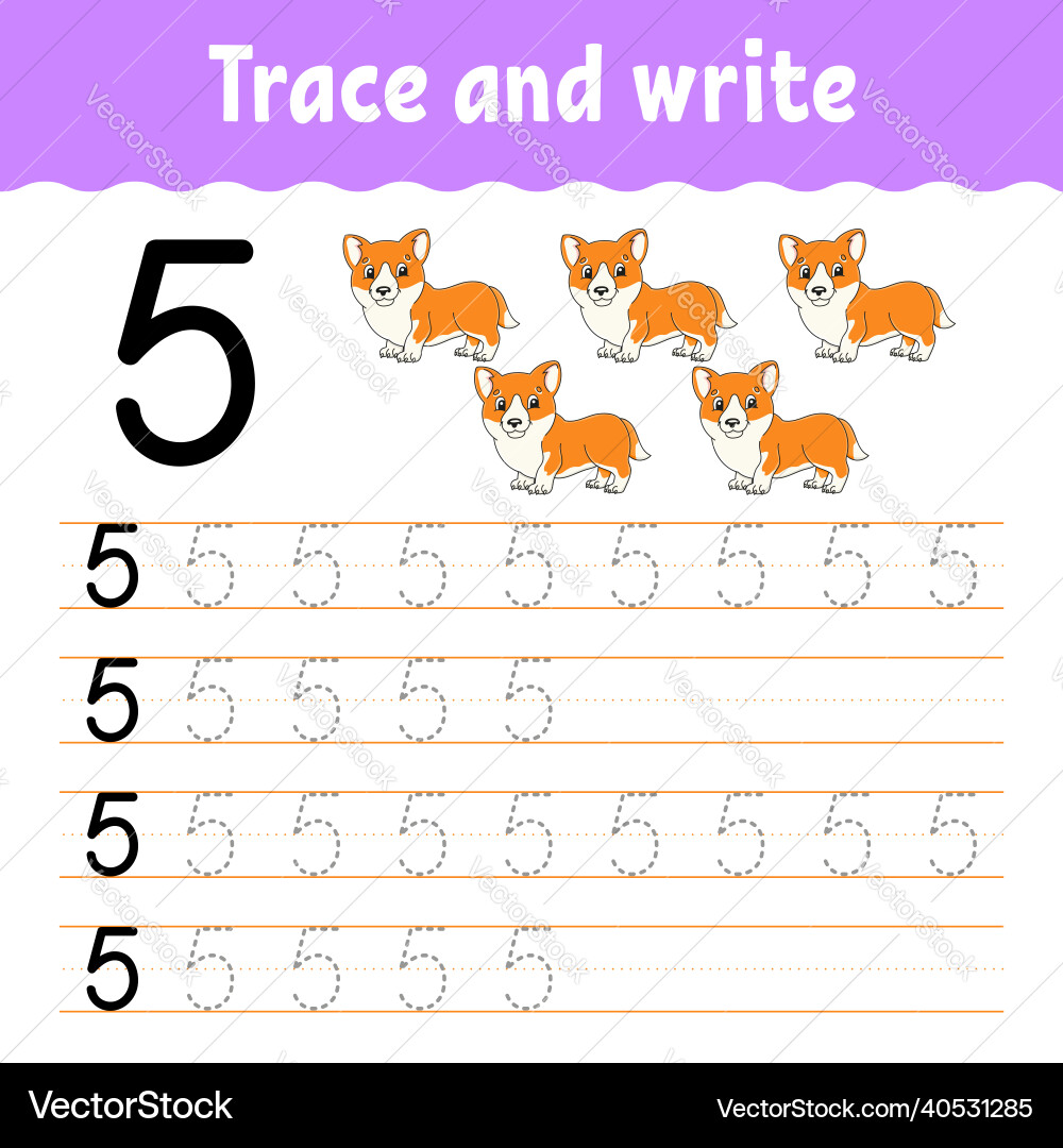 Learn numbers trace and write handwriting Learn numbers trace and write handwriting vector image