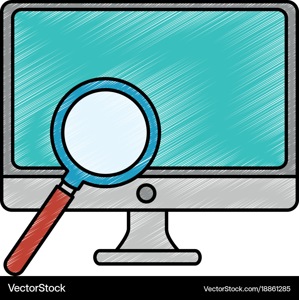Monitor computer with magnifying glass vector image