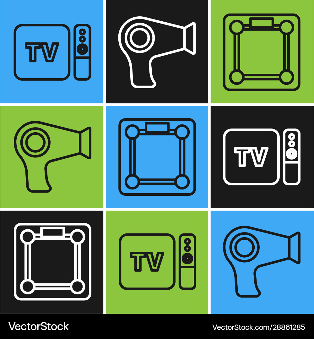 Set line tv box receiver and player with remote vector image