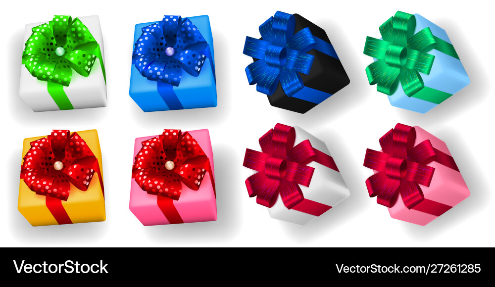 Set multicolored gift boxes with bows Set multicolored gift boxes with bows vector image
